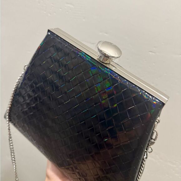 Unique Iridescent Embossed Leather Handmade Push Lock Boxy Bag, Multi Use Style - Picture 14 of 17